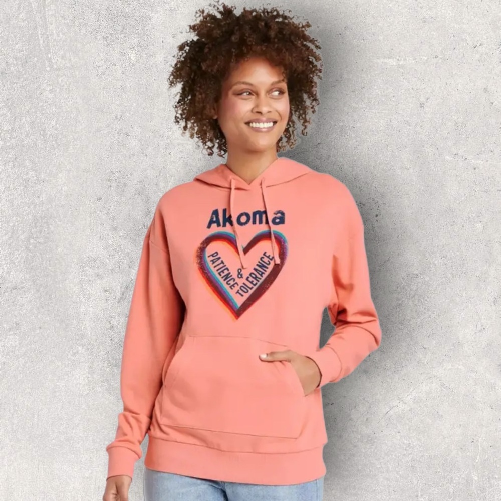 L /XL/XXLTarget Womens Peach Pink Core Graphic Hoodie Akoma Patience & Tolerance